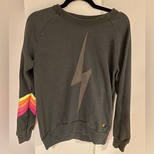 AVIATOR NATION - Bolt Chevron 5 Sweatshirt - Charcoal Neon Rainbow - Size: XS